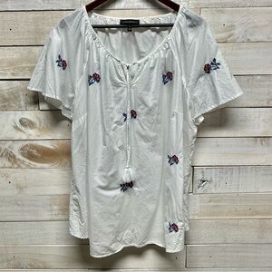 Lane Bryant Top Womens Plus Size 18 White Floral Embroidered Tassels Cottaegcore